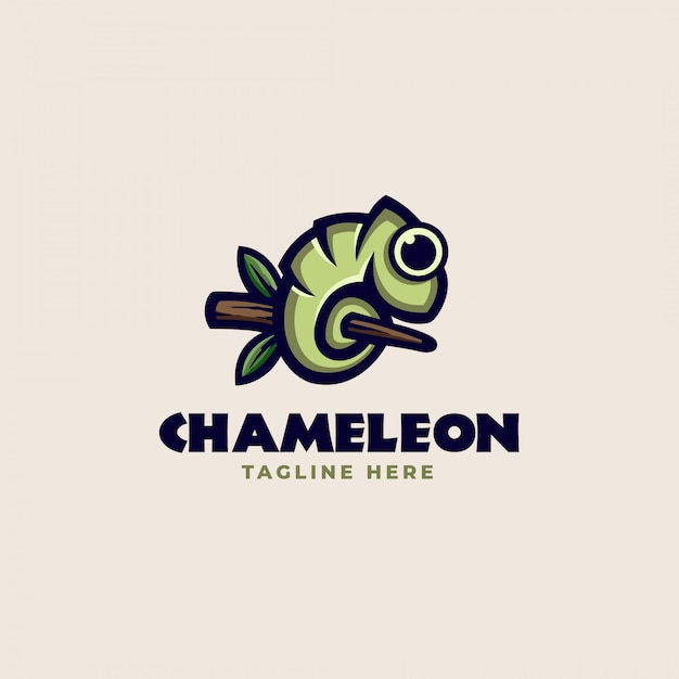 A chameleon on a tree trunk logo template. Vector illustration