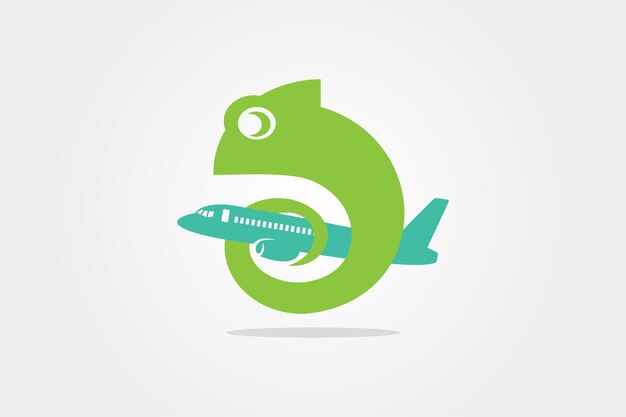 Chameleon with aviation insightful logo design template element vector