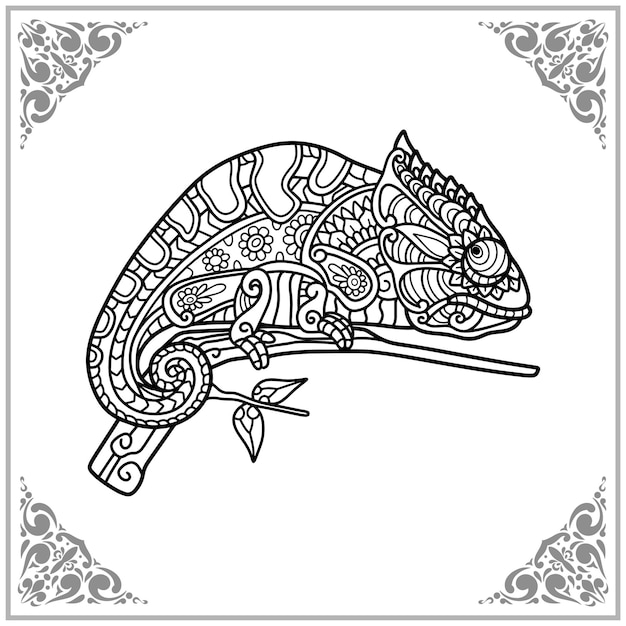 Chameleon zentangle arts isolated on white background