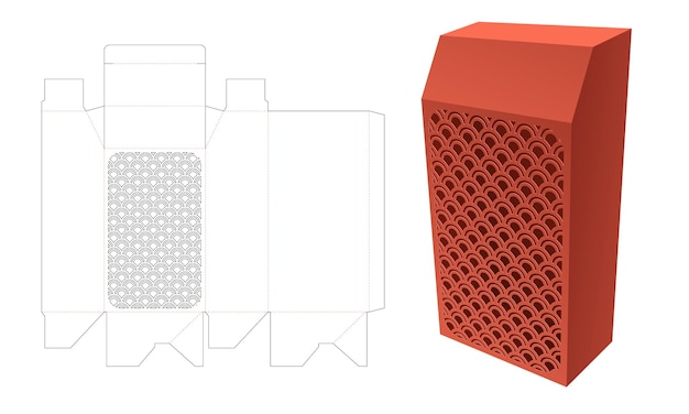 Коробка со скошенной кромкой, шаблон для высечки с японским трафаретом и 3D-макет