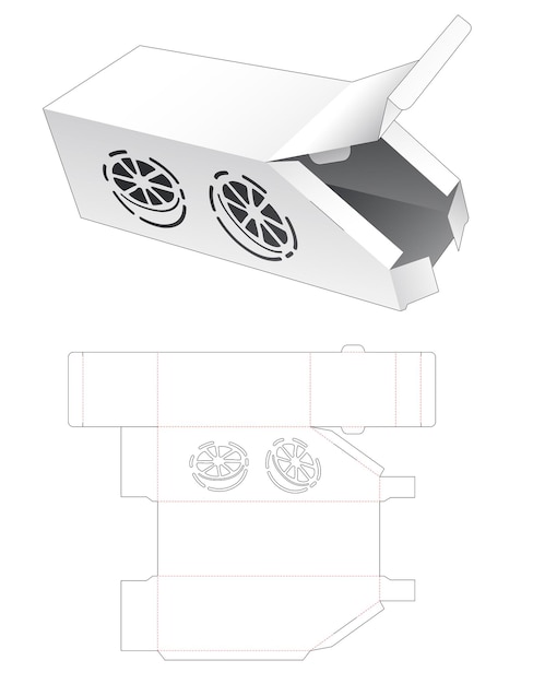 Chamfered box with lemon shaped stencil die cut template