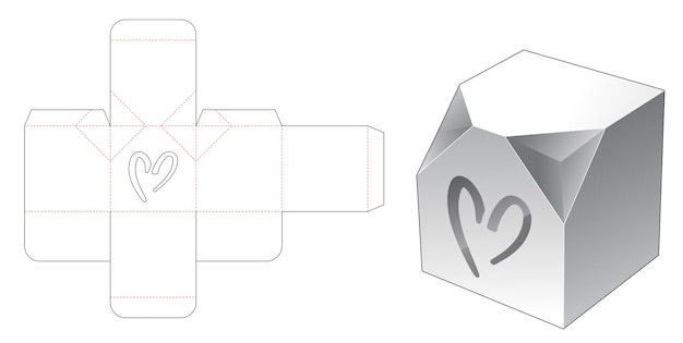 Chamfered corner box with heart shaped window die cut template