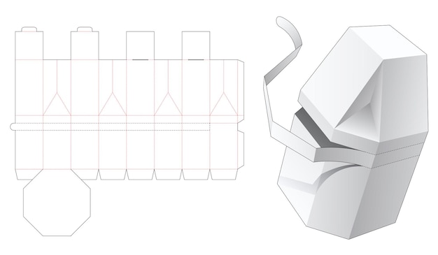 Chamfered octagonal box with zipping die cut template