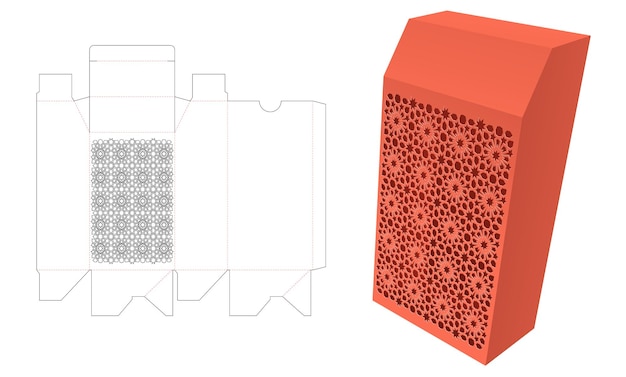 Скошенная упаковочная коробка с трафаретным арабским узором, шаблоном для высечки и 3D-макетом