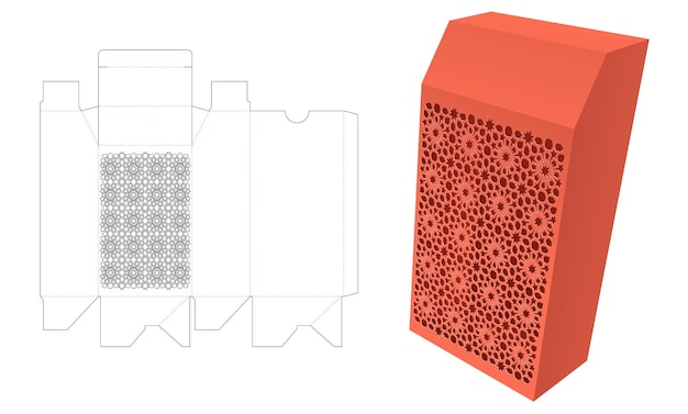 Скошенная упаковочная коробка с трафаретным арабским узором, шаблоном для высечки и 3d-макетом