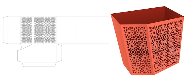ステンシルアラビアパターンダイカットテンプレートと3Dモックアップを備えた面取り文房具ボックス