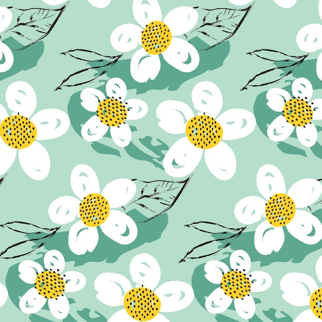 Chamomile abstract pattern paints strokes dots field