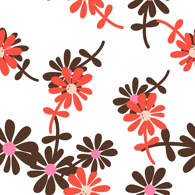 ナイーブ アート スタイルでカモミールの花のシームレスなパターンかわいい小さなデイジーの花飾り壁紙