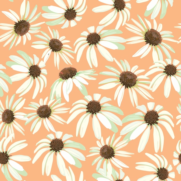 Vector chamomile flowers seamless vector patern with isolated plants floral background