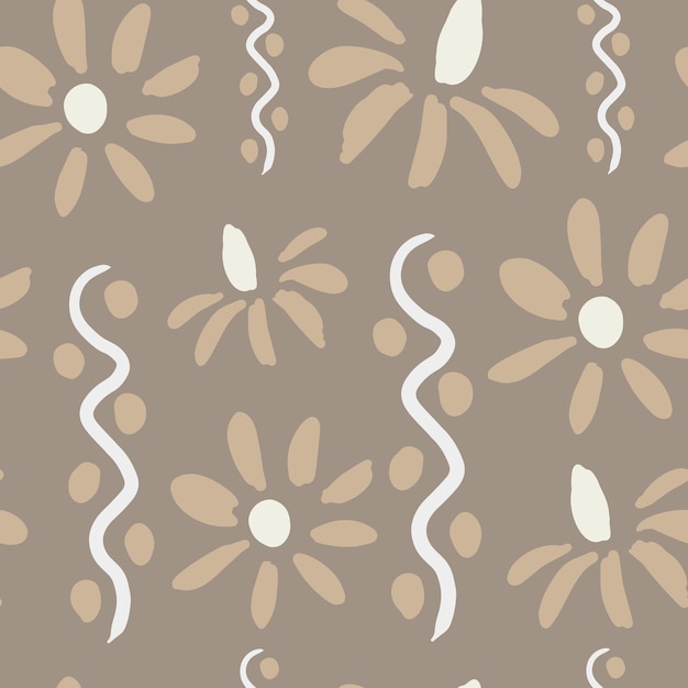 Chamomile hand drawn wavy seamless pattern