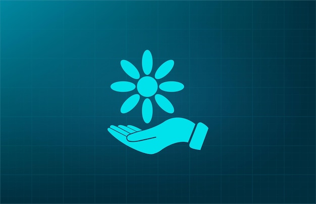 Chamomile on the hand flower symbol vector illustration on blue background eps 10