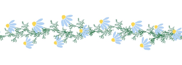 Chamomile horizontal border seamless pattern