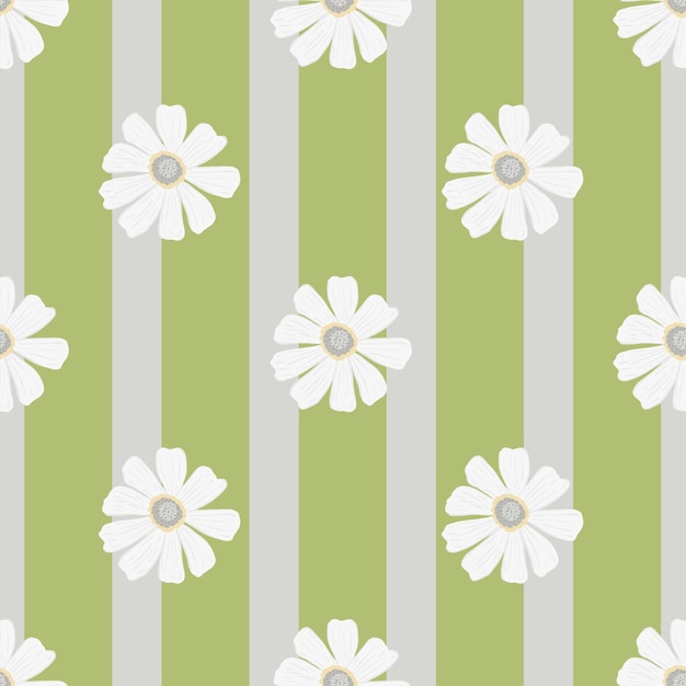 Chamomile pattern seamless in freehand style. Spring flowers on colorful background. Vector illustration for textile prints, fabric, banners, backdrops and wallpapers.