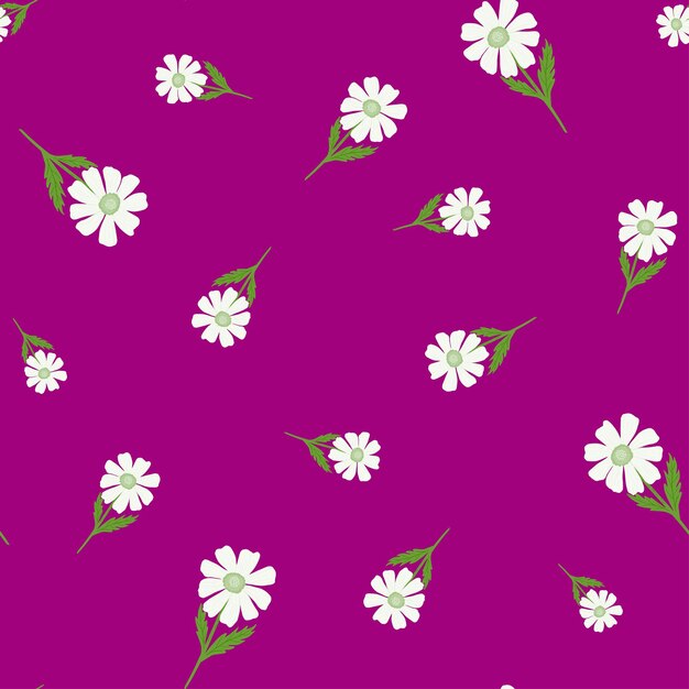 Chamomile pattern seamless in freehand style. Spring flowers on colorful background. Vector illustration for textile.