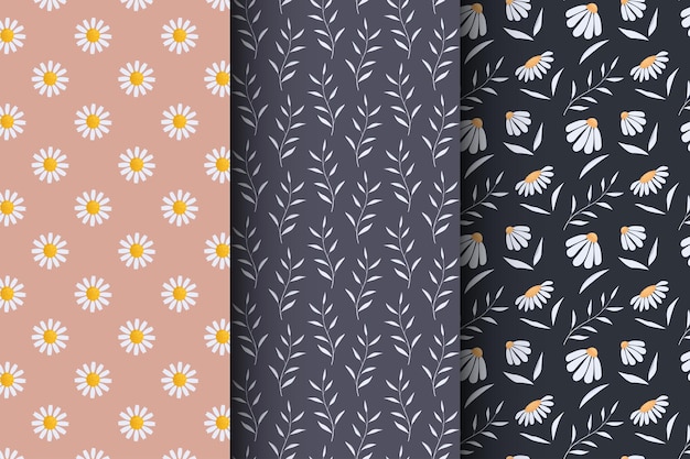 Chamomile pattern set, seamless vector pattern