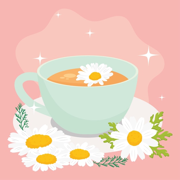 chamomile tea cup and flowers