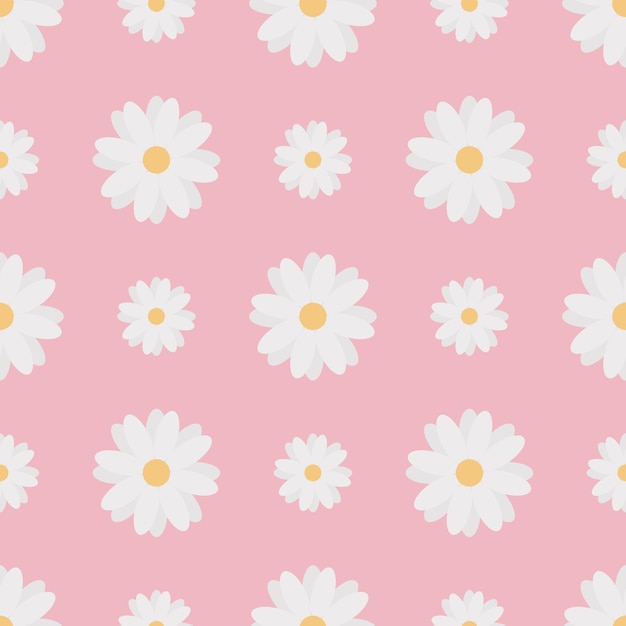 Chamomile white flowers seamless pattern on pink background