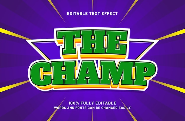 Vector the champ 3d editable text effect