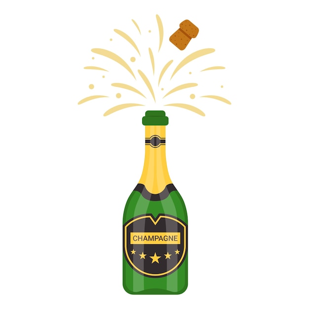 Champagne bottle burst and splash Vector illustration