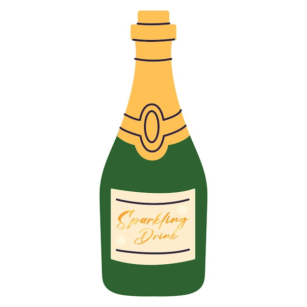 Vector champagne bottle cartoon flat graphic vector illustration isolated on white background