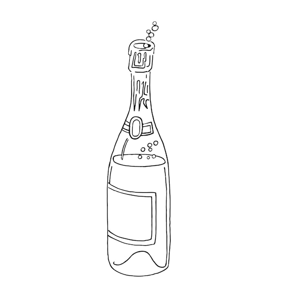 champagne bottle glass vector lineart illustration