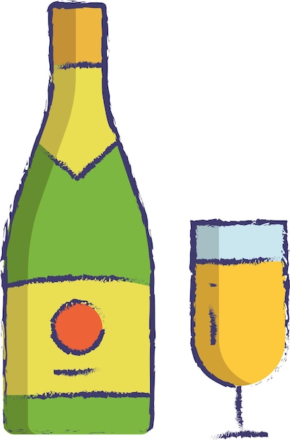 Векторная иллюстрация бутылки шампанского, нарисованная вручную