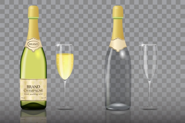 Champagne bottle with wine glass set