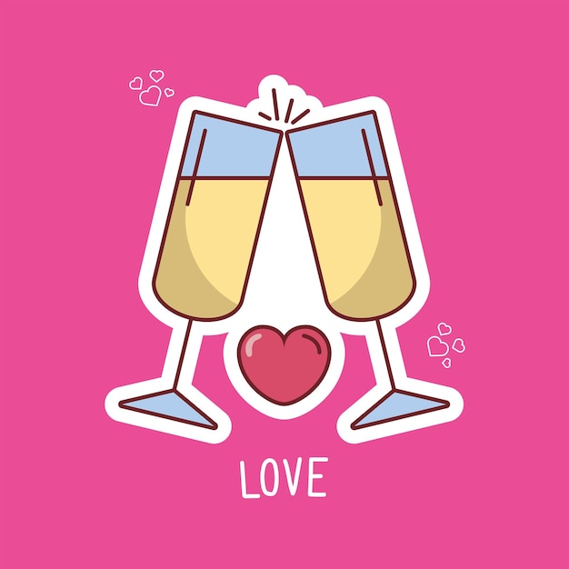 Vector champagne cups with heart