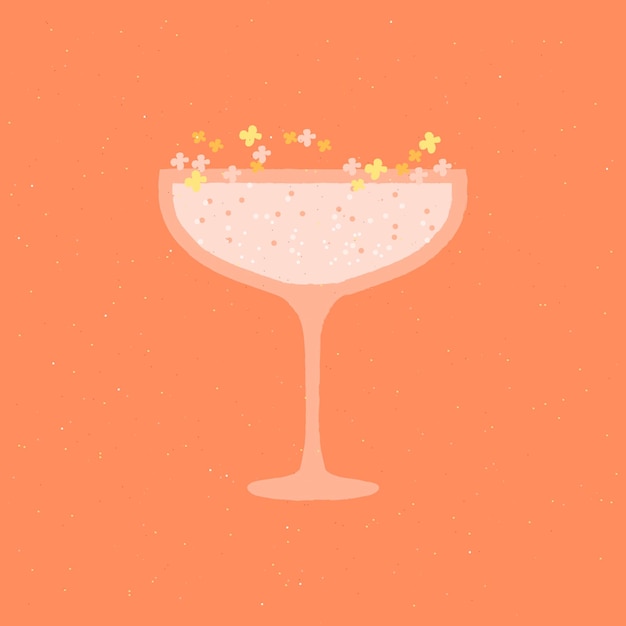 Vector champagne dessert glass with flowers margarita for event flat vector illustration