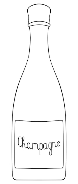 Vector champagne fles mousserende wijn is afgesloten met een kurk inschrift op het etiket doodle stijl