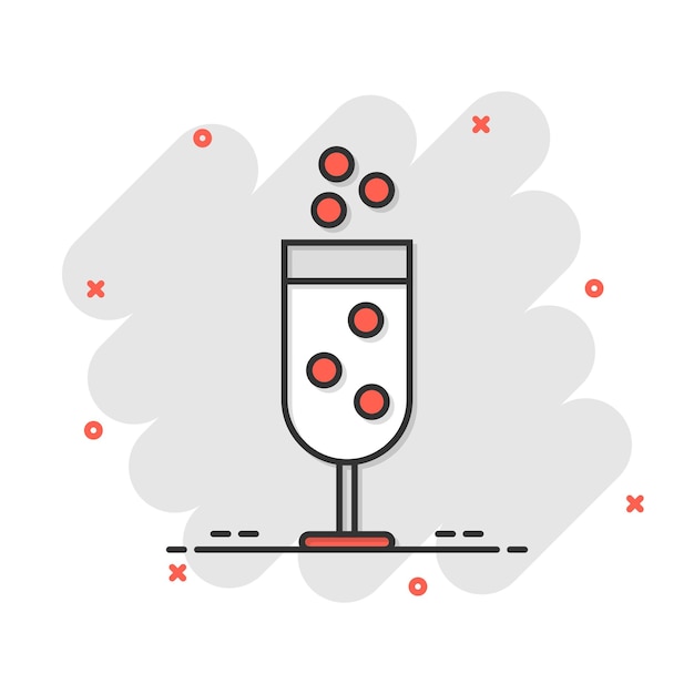 Иконка бокала шампанского в комическом стиле Алкогольный напиток векторная иллюстрация мультфильма на белом изолированном фоне Эффект всплеска коктейля бизнес-концепция