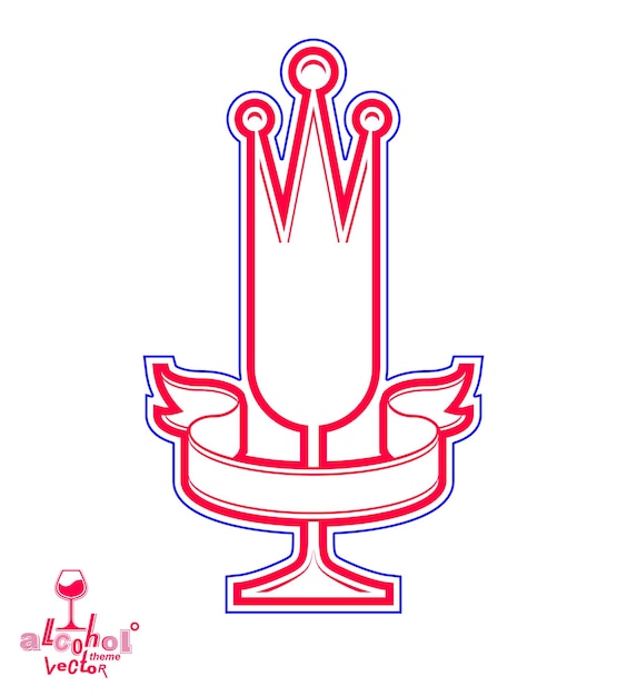 Champagne glass with royal crown, decorative goblet full with sparkling wine. Queen of the evening conceptual illustration, celebration theme eps8 object.