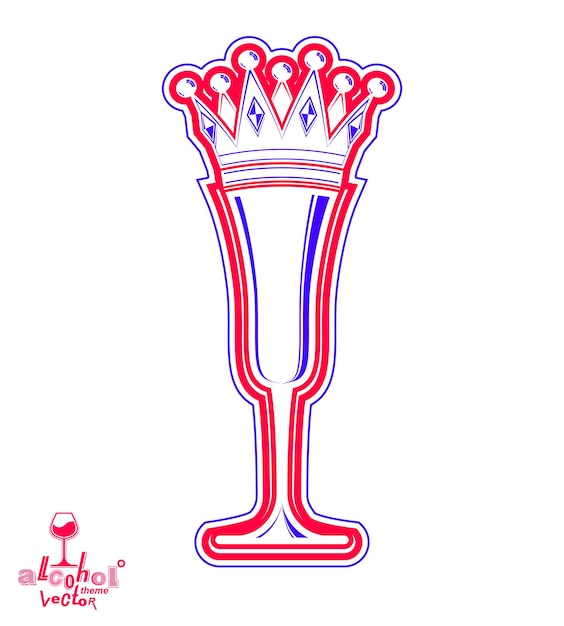 Vector champagne glass with royal crown, decorative goblet full with sparkling wine. queen of the evening conceptual illustration, celebration theme eps8 object.