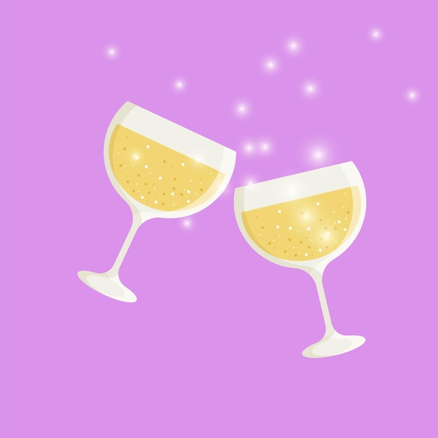Bicchieri di champagne in giallo festa di compleanno di natale