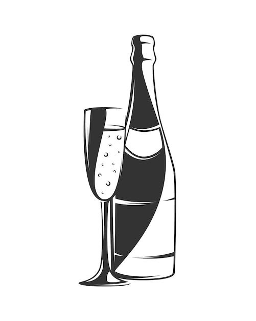 Champagne illustratie in de hand getekend