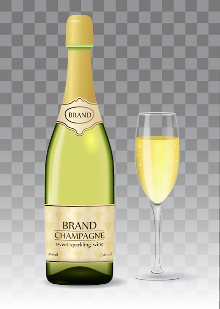 Champagne merk vector fles en glas ontwerp