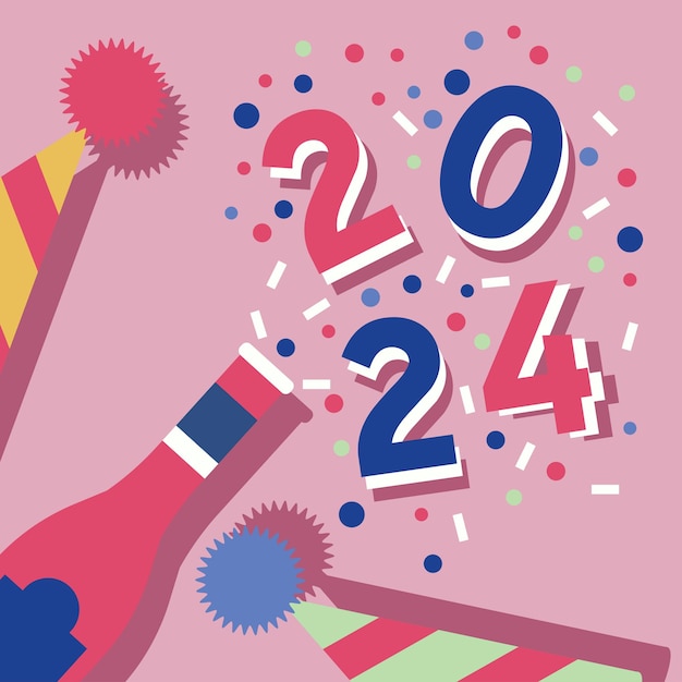 Champagne splash 2024 new year eve illustration