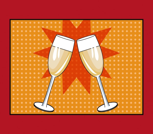 Vector champagne toast pop art