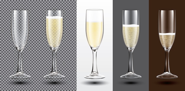 Vector champagneglas op verschillende achtergronden