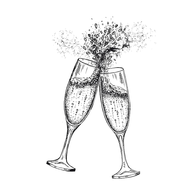 Champagneglazenillustratie van handtekening