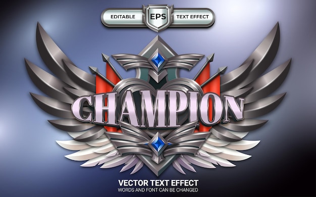 Champion 3D bewerkbaar teksteffect met gevleugeld embleem