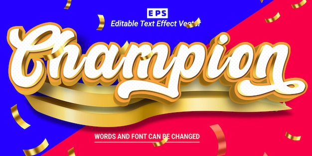 Champion 3d Editable Text Effect With Background Vector