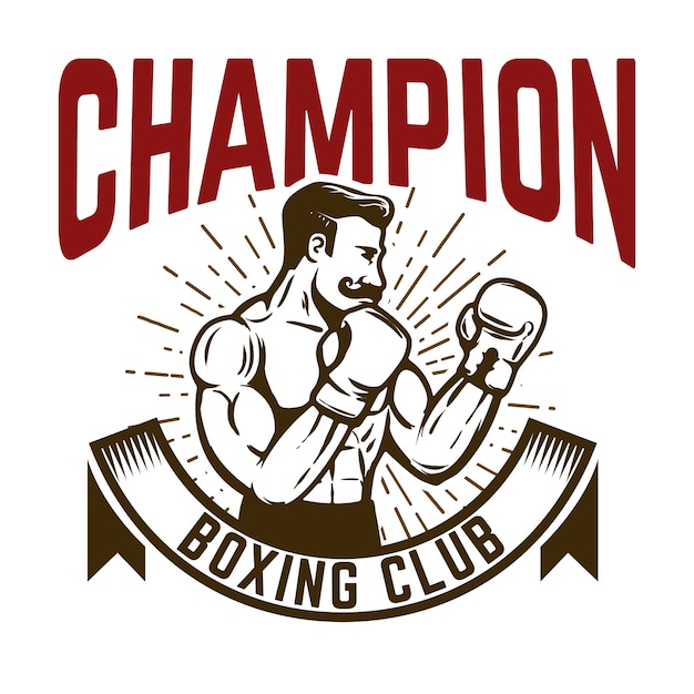 Vector champion boxing club. vintage style boxer fighter.  element for logo, label, emblem, sign.  illustration