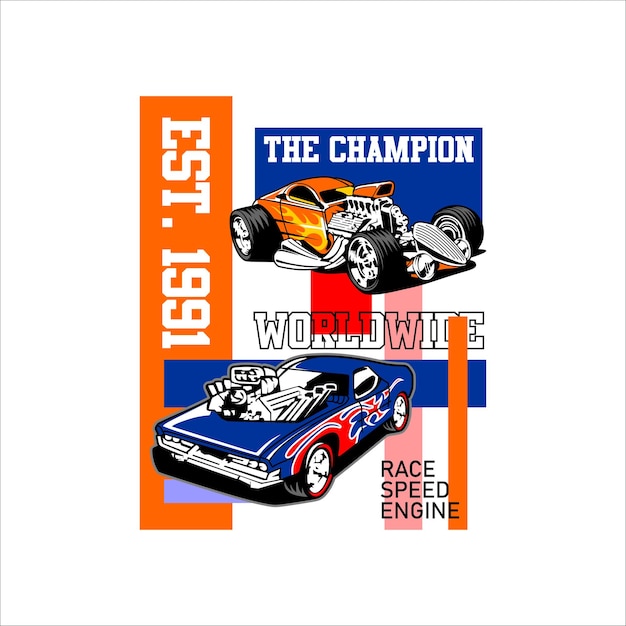 Vector the champion car vintage kids t-shirt design