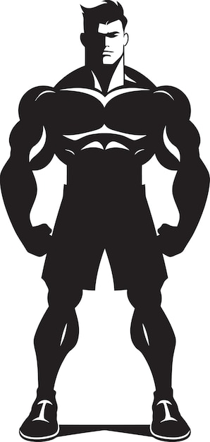 Чемпион Flex Fusion карикатура бодибилдера в черном векторном логотипе Comic Power Impact Черный логотип икона