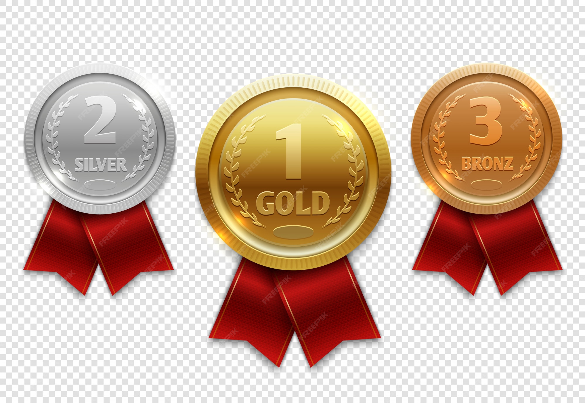 Premium Vector Champion gold, silver and bronze award medals with red