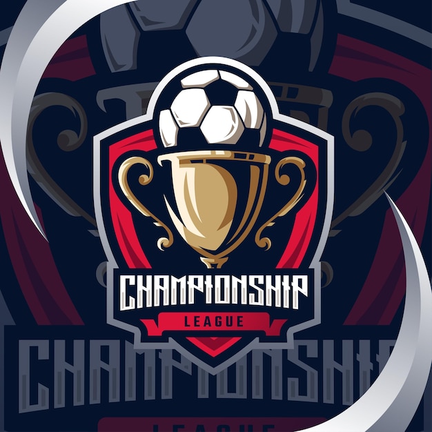 Champion trophy mascot gaming logo template premium vector