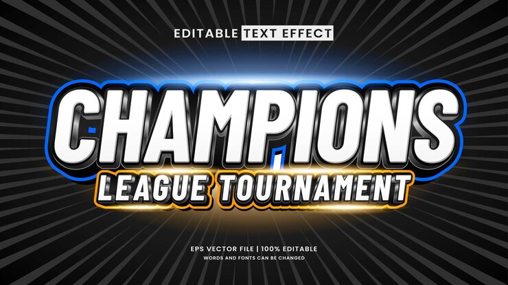 Vector champions super tournament 3d editable text effect