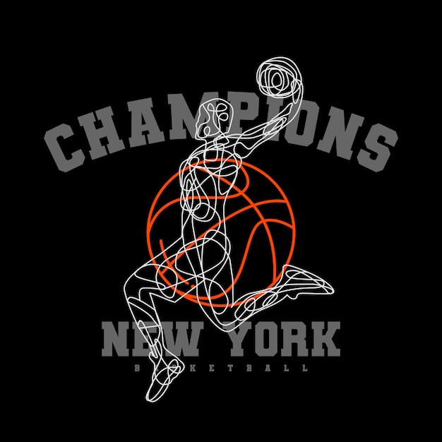 チャンピオンのタイポグラフィ バスケットボール t シャツ design.premium ベクトル