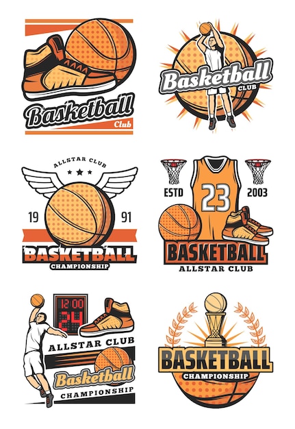 Championship cup and ball on basketball icons